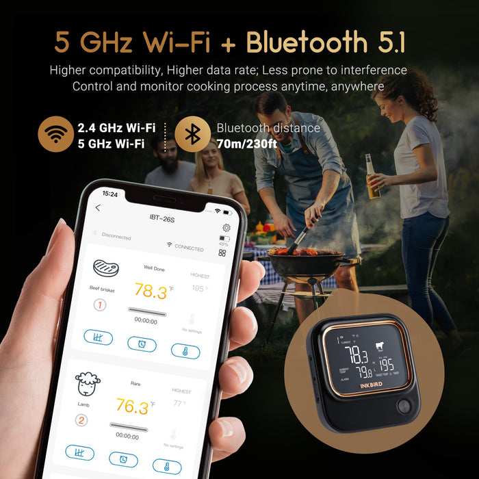 5GHz WiFi and Bluetooth BBQ Thermometer IBT-26S