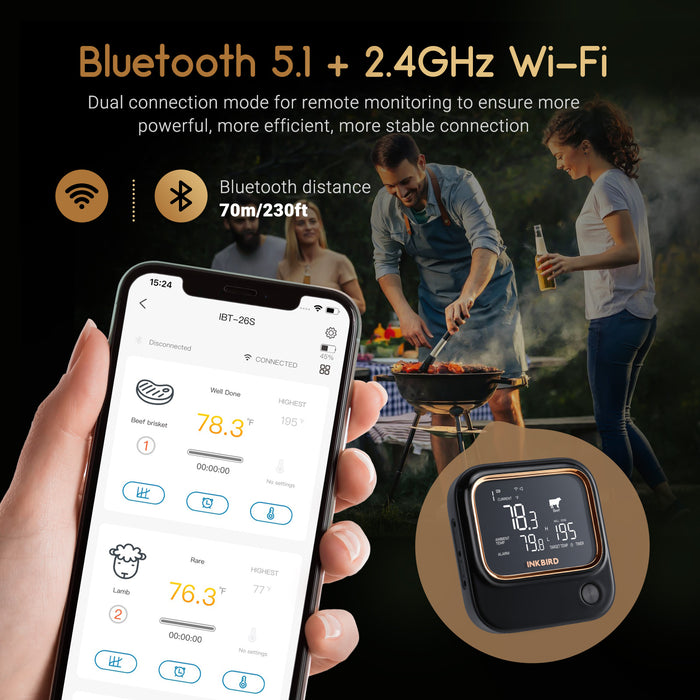 5GHz WiFi and Bluetooth BBQ Thermometer IBT-26S