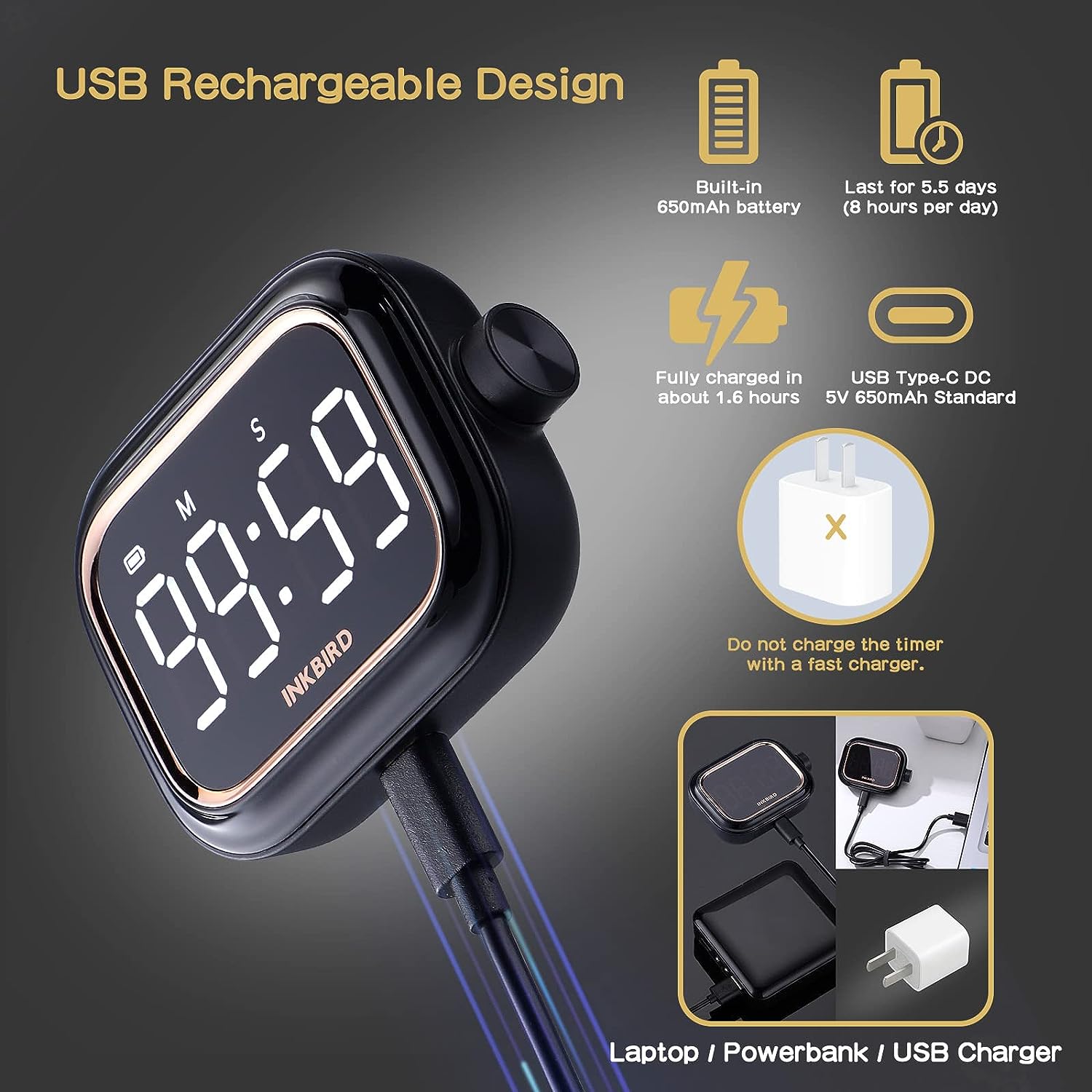 INKBIRD Digital Rechargeable Countdown Kitchen Timer Clock IDT-02