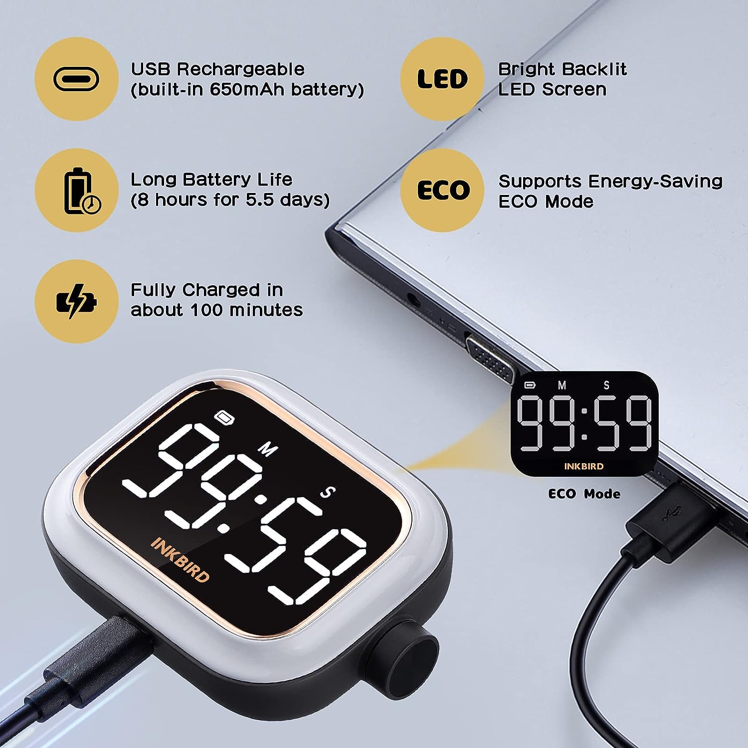 INKBIRD Digital Rechargeable Countdown Kitchen Timer Clock IDT-02