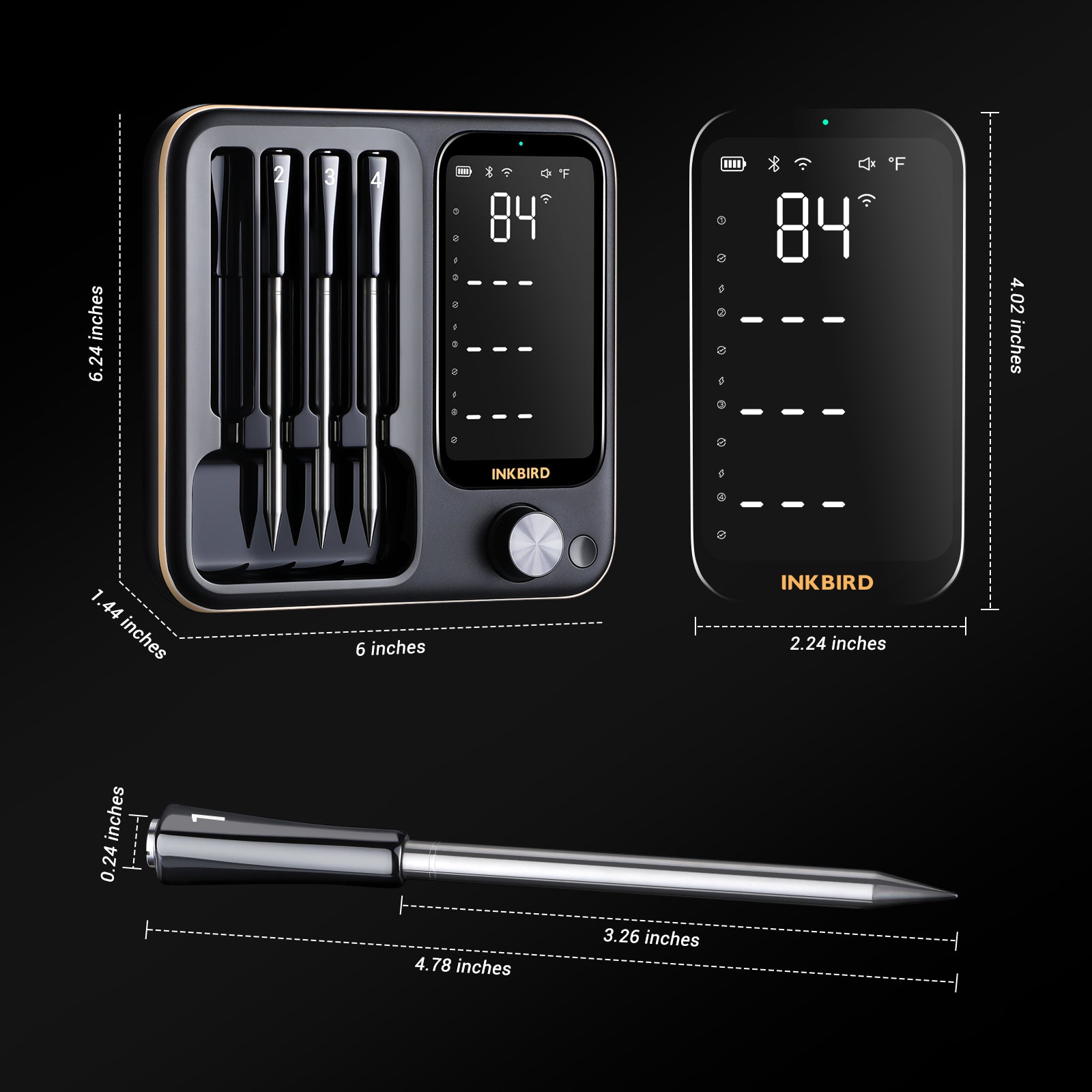 14 Int INKBIRD 4-Probe Wireless Smart Meat Thermometer INT-14-BW