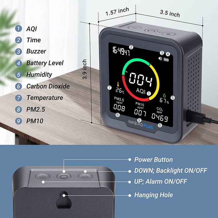 INKBIRDPLUS 6-in-1 PTH-9A Indoor CO2 Detector