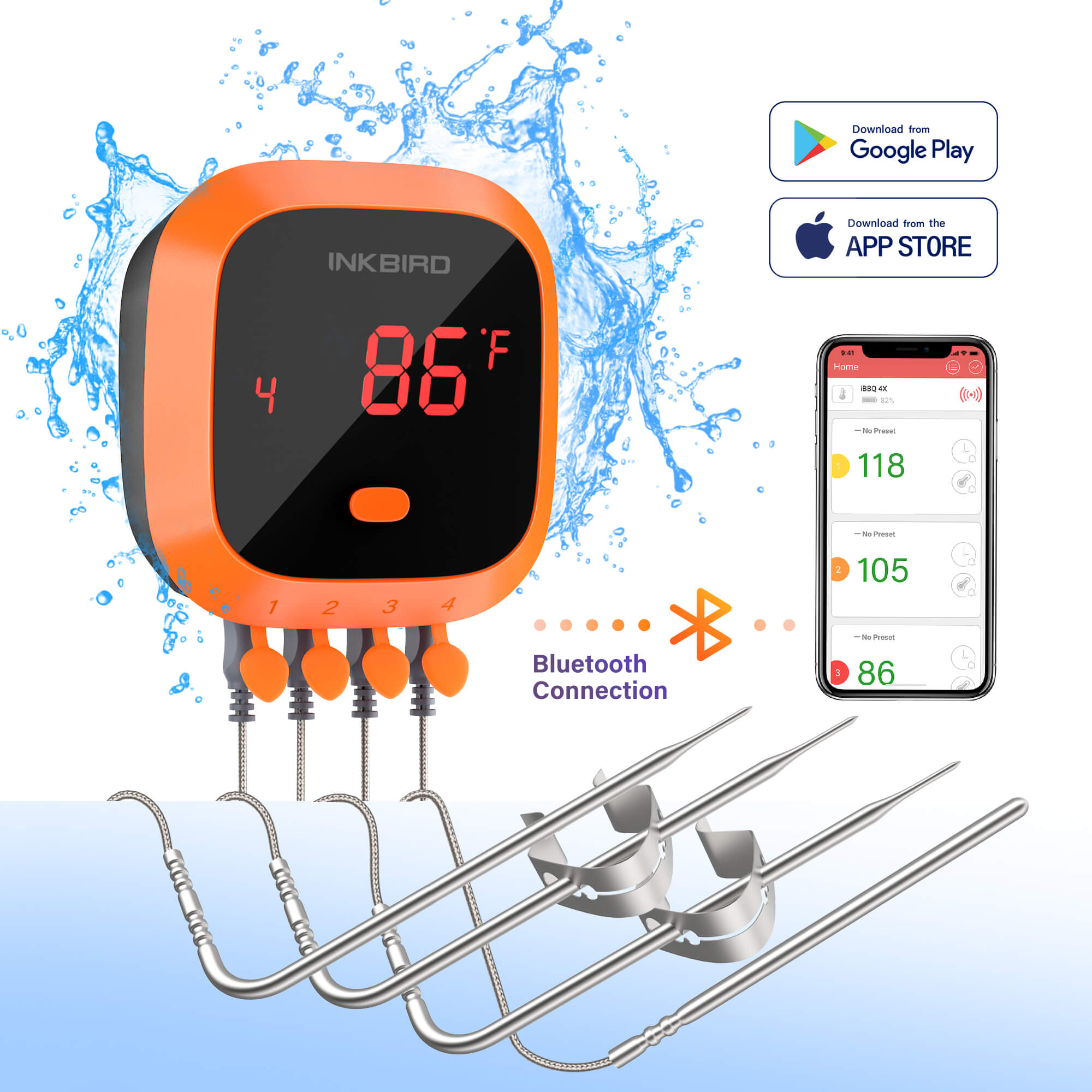 INKBIRD IBT-6XS Draadloze Bluetooth BBQ Thermometer, Digitale Vleesthermometer voor Smokers met 6 Probes,USB Oplaadbare Batterij, Timer en Temperatuur Alarm INKBIRD IBT-6XS Draadloze Bluetooth BBQ Thermometer, Digitale Vleesthermometer voor Smokers met 6 Probes,USB Oplaadbare Batterij, Timer en Temperatuur Alarm