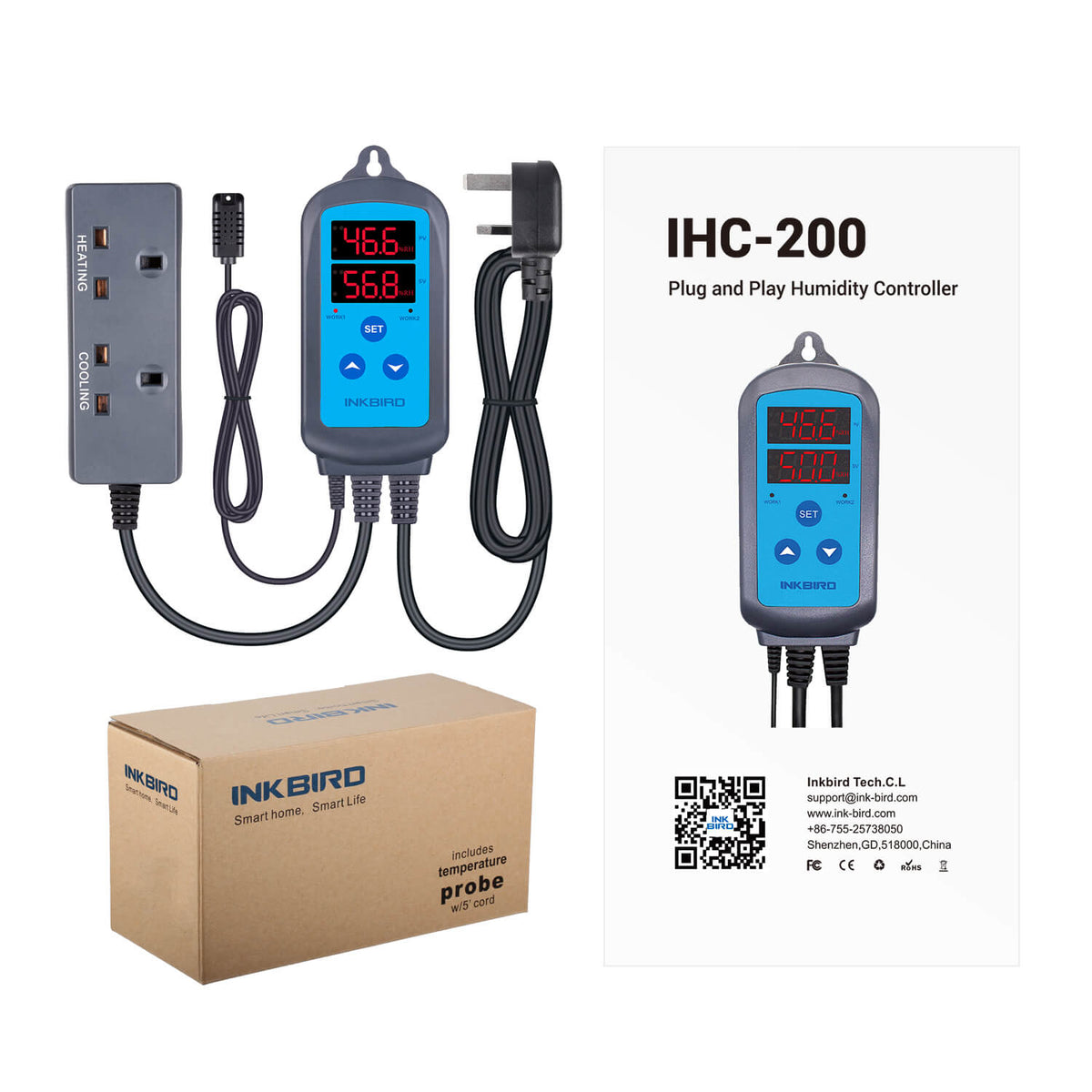 INKBIRD Digital Humidity Controller Pre-Wired Outlet Dual Stage
