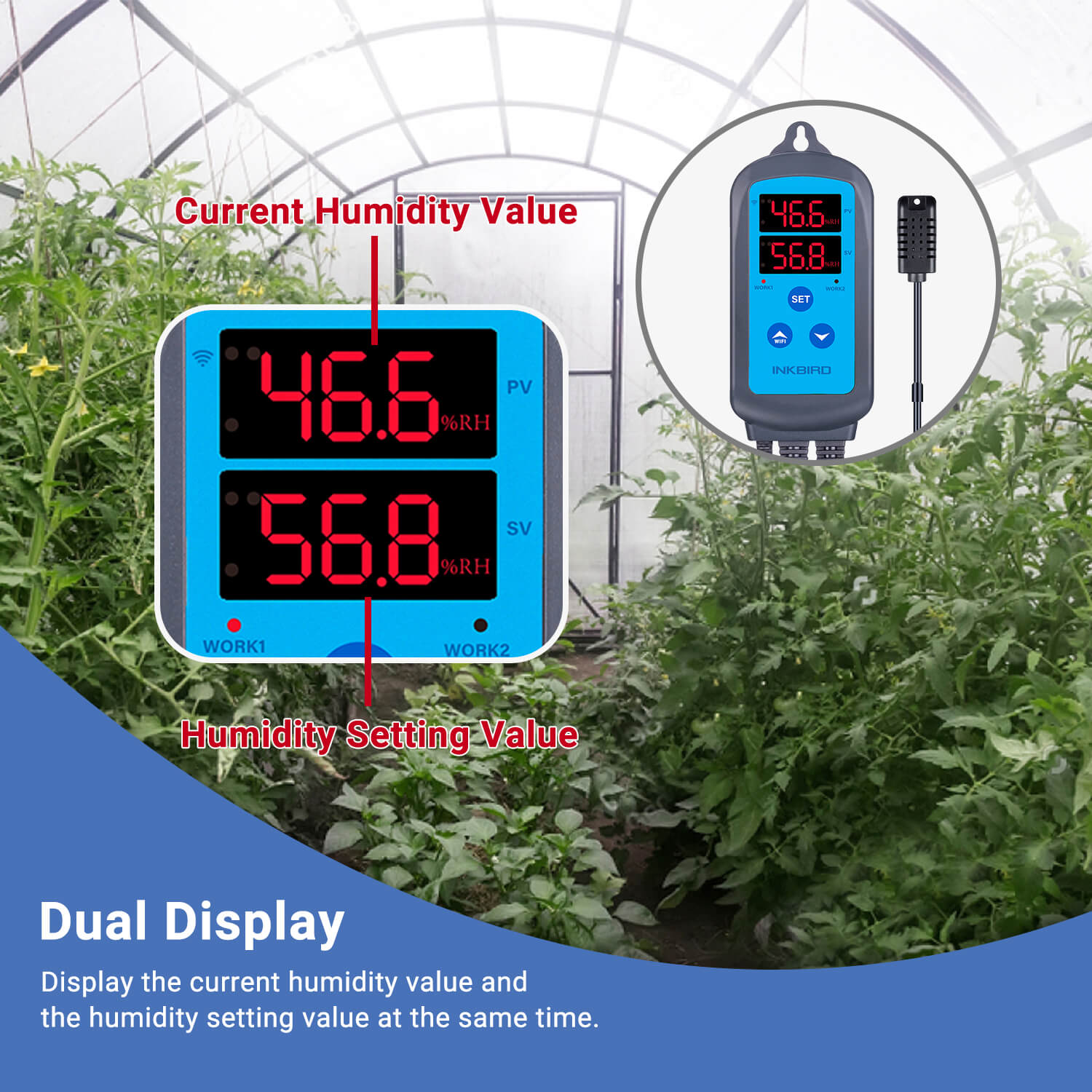 INKBIRD Digital Humidity Controller Pre-Wired Outlet Dual Stage WIFI