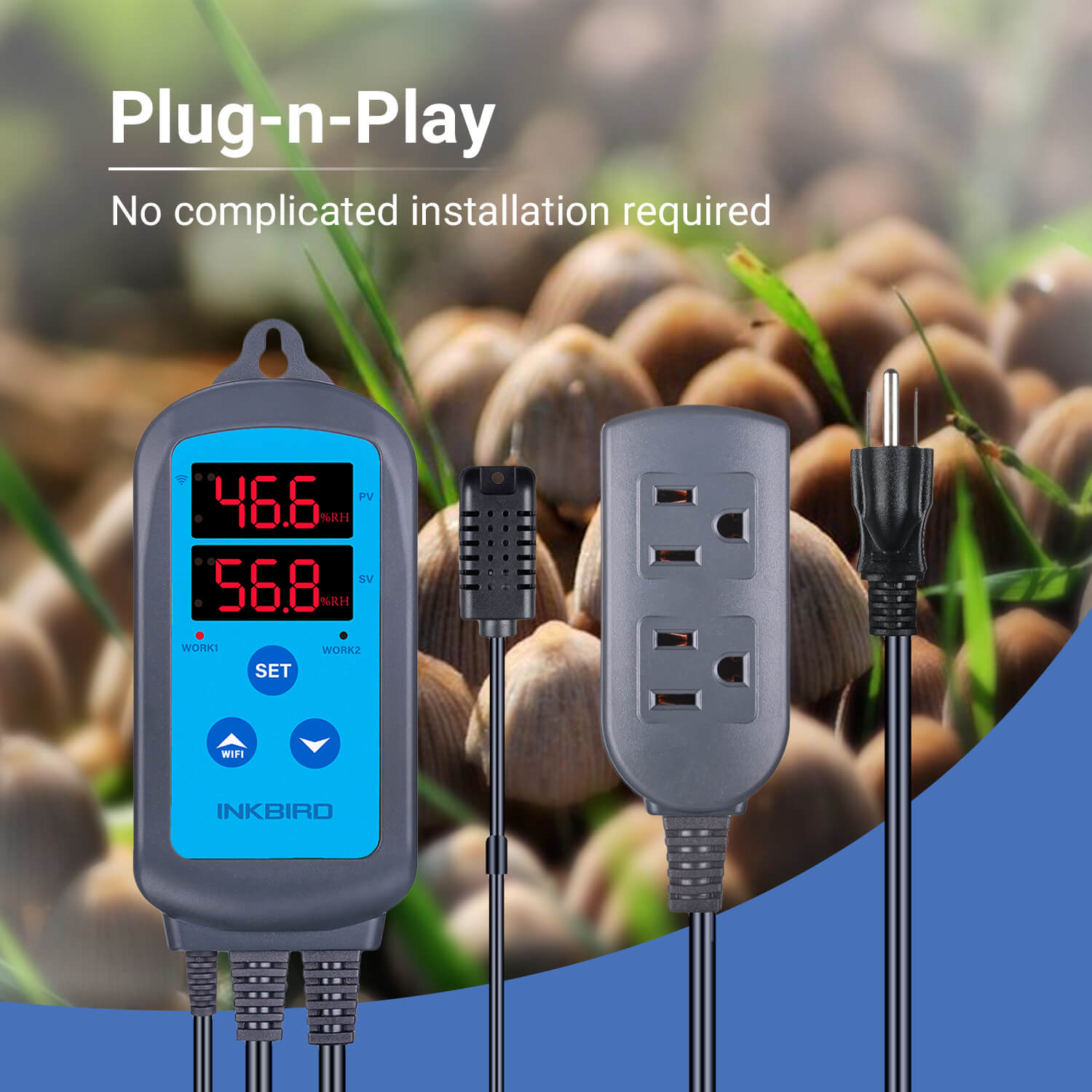 INKBIRD Digital Humidity Controller Pre-Wired Outlet Dual Stage WIFI