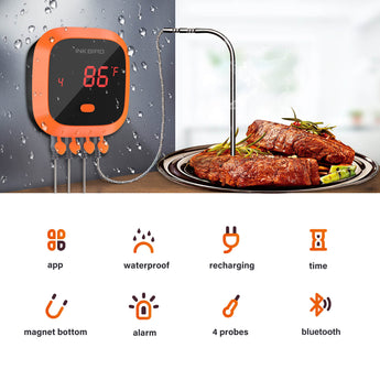 INKBIRD Wireless BBQ Thermometer IPX5 Waterproof w 4 Probes IBT 4XC