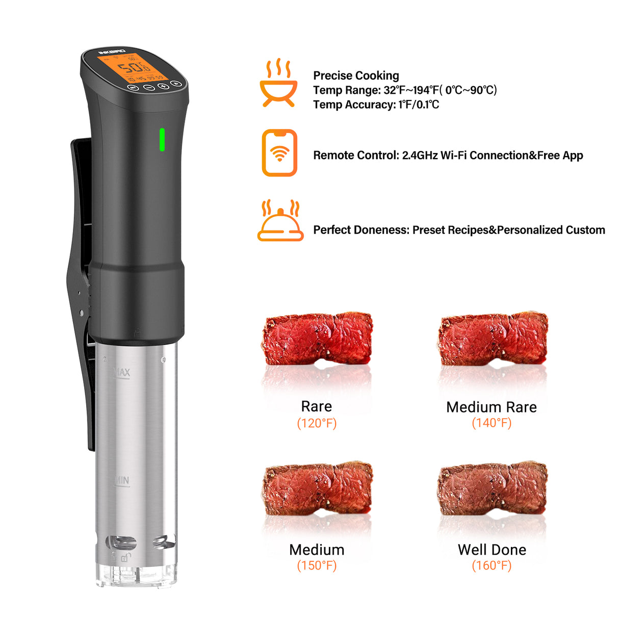 INKBIRD WiFi Thermoplongeur Sous Vide ISV-101W, Cuisson Basse Température 1000W: Écran TFT, Cuisson De Réservation App, Protection Du Niveau D'eau, Avertissement De Température, 0℃~95℃, Réglable INKBIRD WiFi Thermoplongeur Sous Vide ISV-101W, Cuisson Basse Température 1000W: Écran TFT, Cuisson De Réservation App, Protection Du Niveau D'eau, Avertissement De Température, 0℃~95℃, Réglable