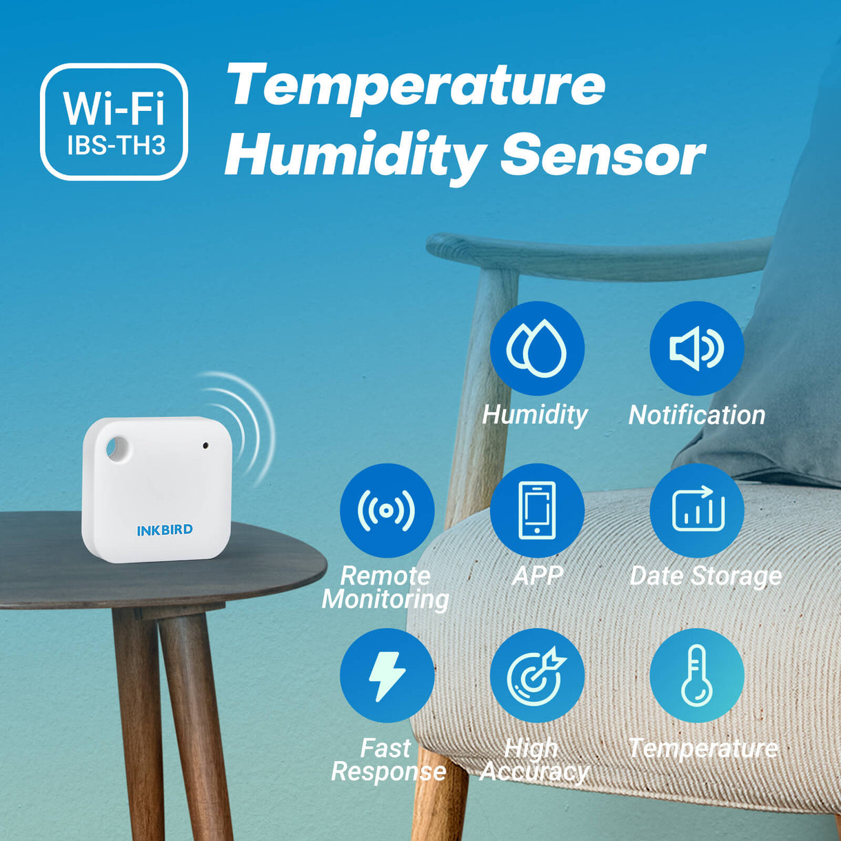 INKBIRD Wireless Thermo-Hygrometer Temp & RH Sensor IBS-TH3