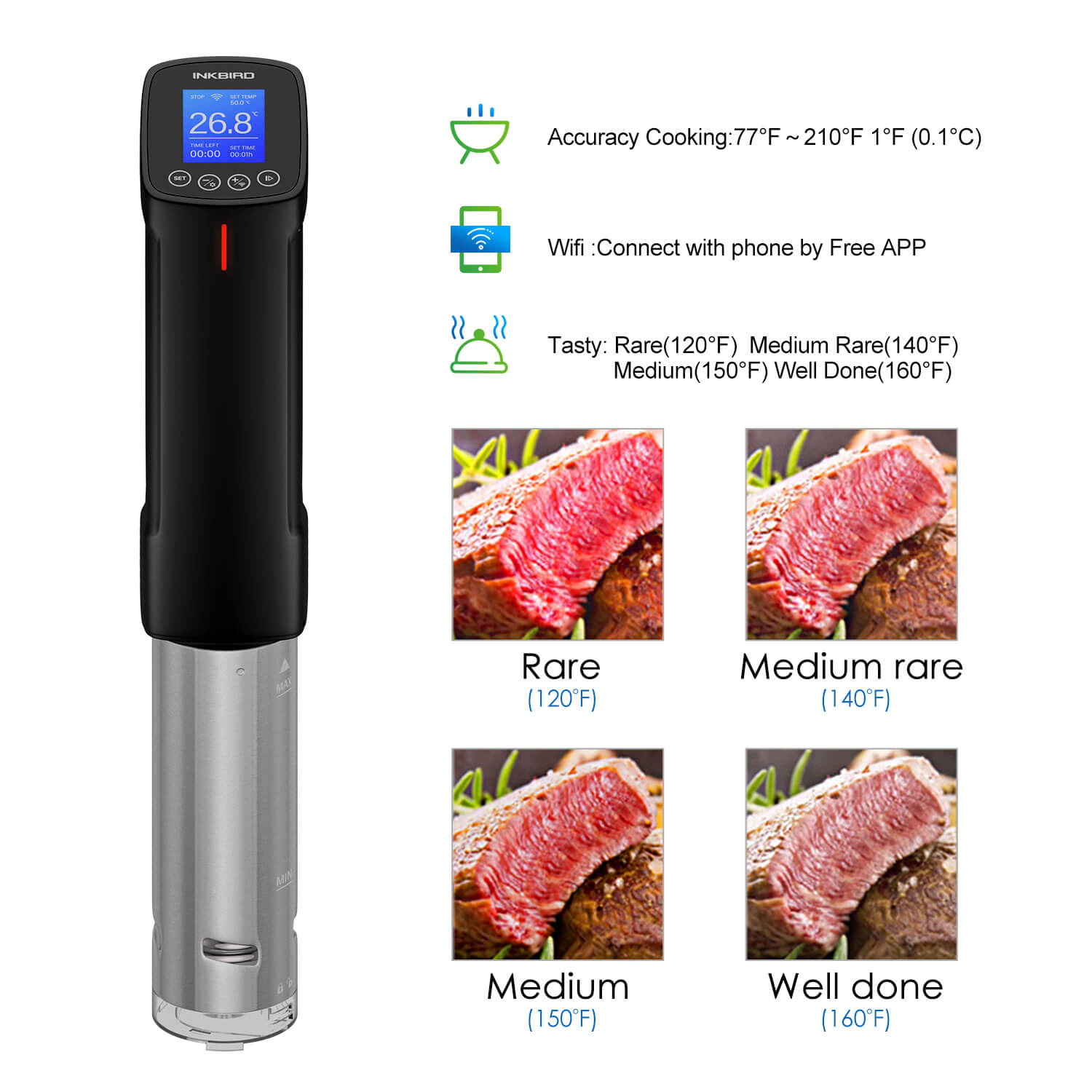 Inkbird ISV-200W WiFi Vacuum Sealer & Sous Vide Cooker Combo – 1000W Immersion Circulator, Automatic, 120V